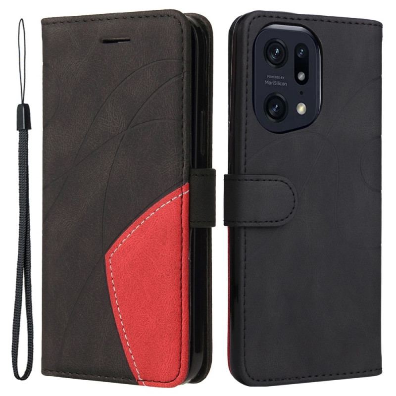 Capa De Couro Para Oppo Find X5 Pro De Cordão Correia De Dois Tons