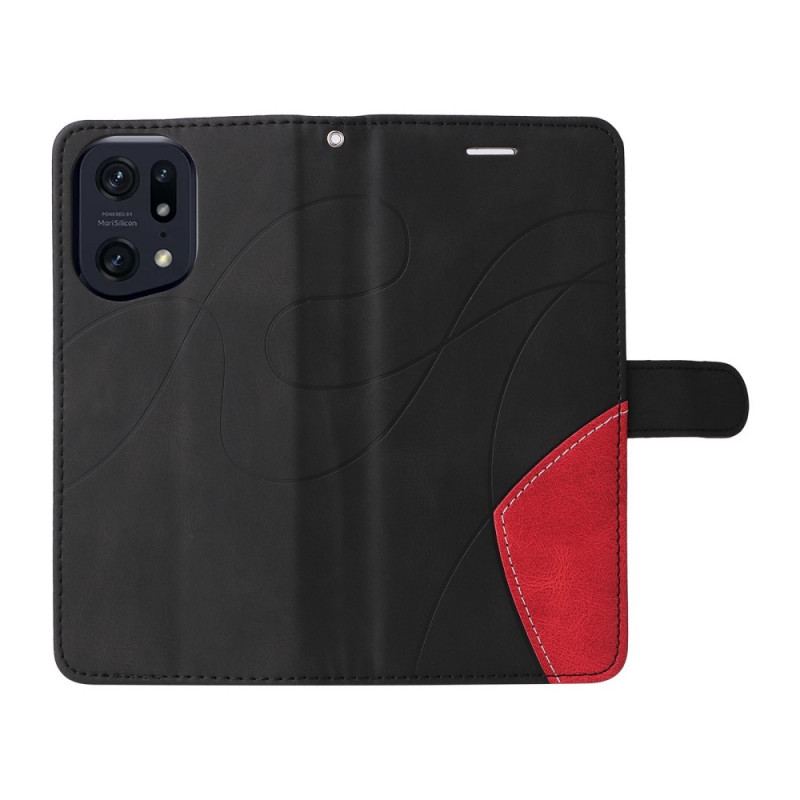 Capa De Couro Para Oppo Find X5 Pro De Cordão Correia De Dois Tons