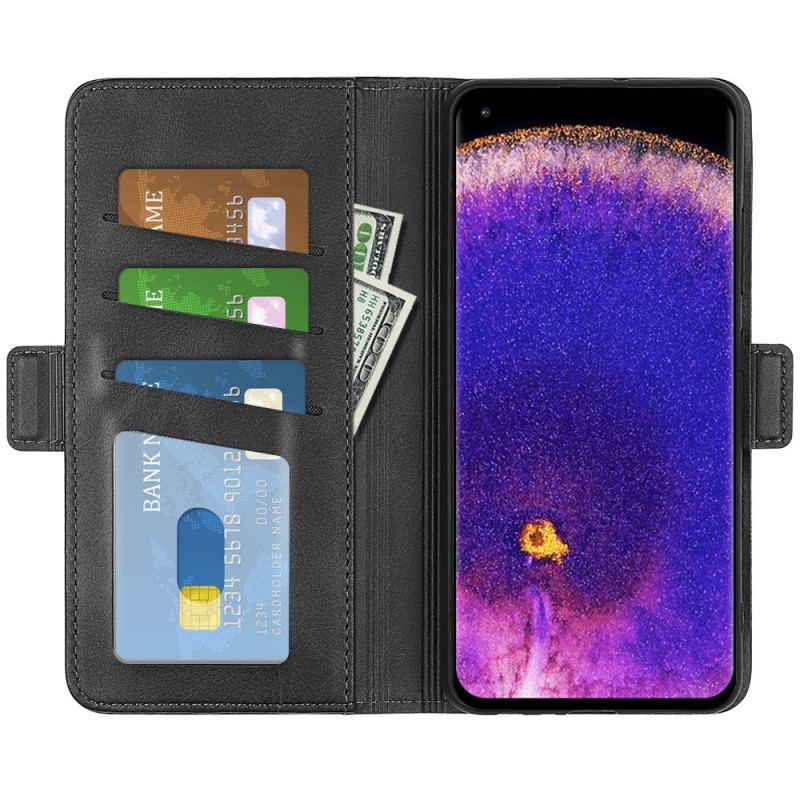 Capa De Couro Para Oppo Find X5 Pro Fecho Duplo