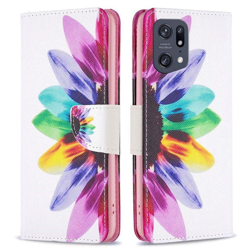 Capa De Couro Para Oppo Find X5 Pro Flor Aquarela