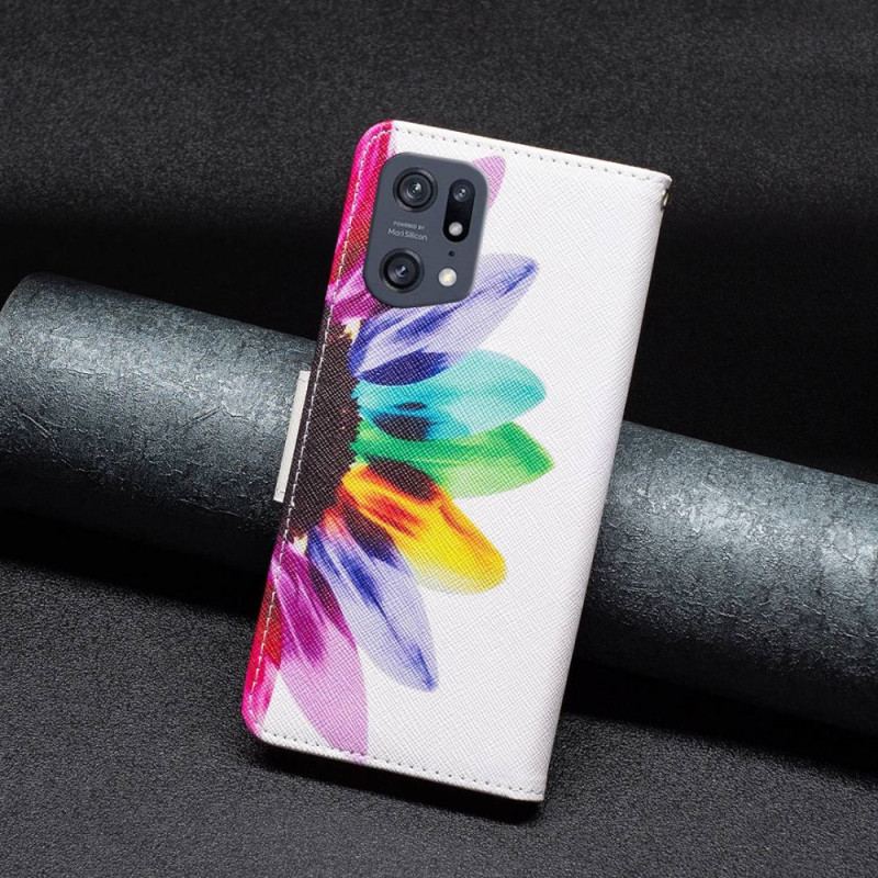 Capa De Couro Para Oppo Find X5 Pro Flor Aquarela