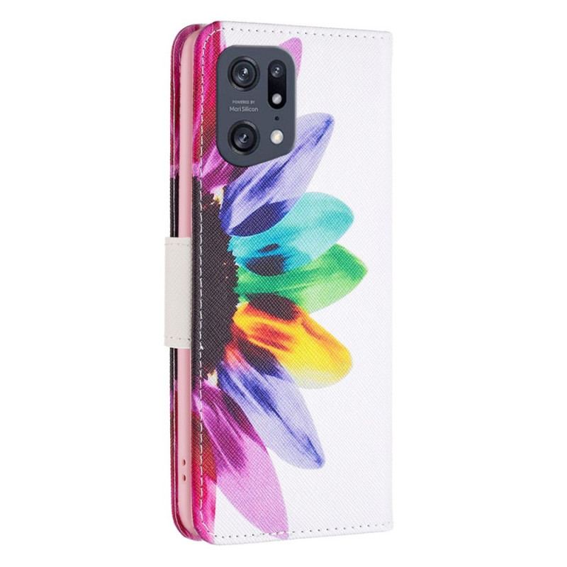 Capa De Couro Para Oppo Find X5 Pro Flor Aquarela