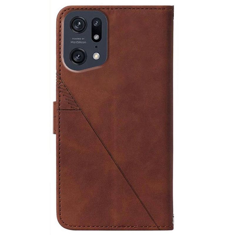 Capa De Couro Para Oppo Find X5 Pro Triângulos Com Alça De Ombro