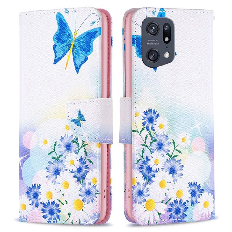 Capa Flip Para Oppo Find X5 Pro Aquarela Borboletas