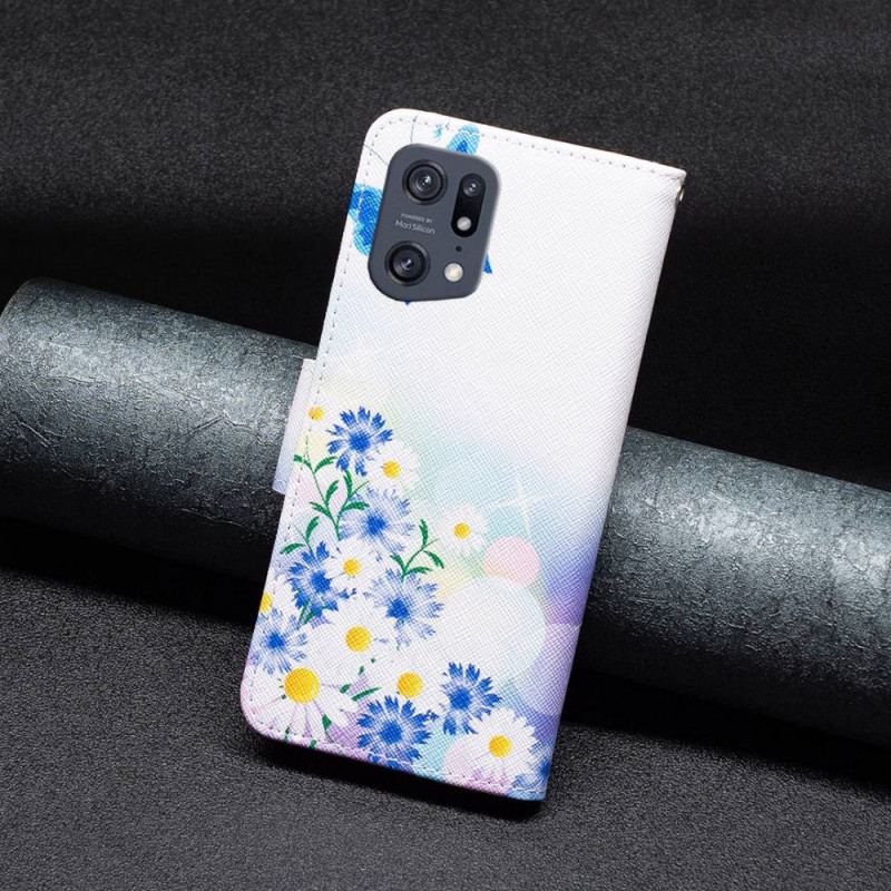 Capa Flip Para Oppo Find X5 Pro Aquarela Borboletas