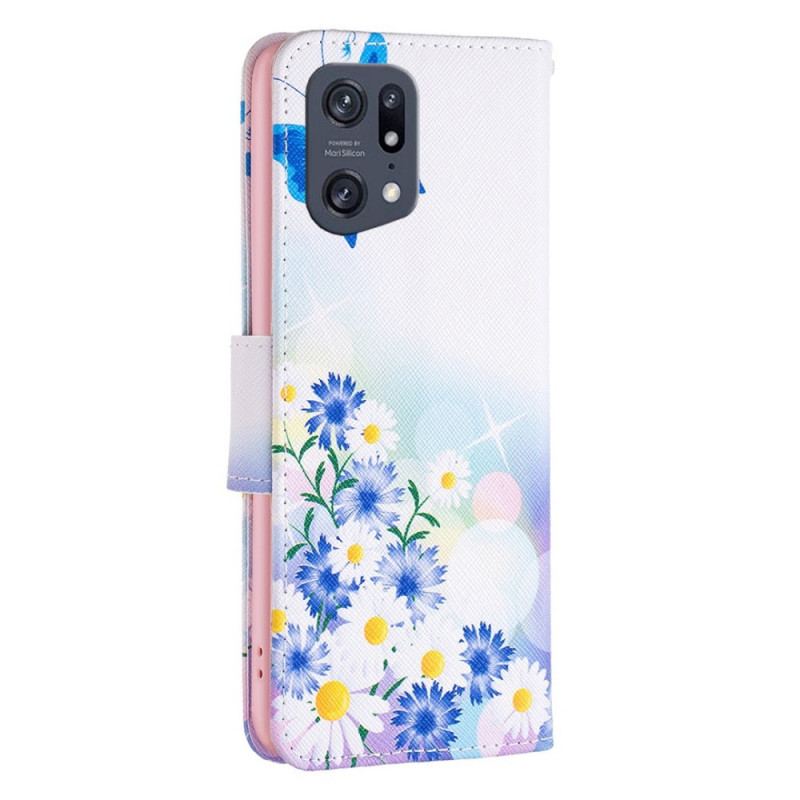 Capa Flip Para Oppo Find X5 Pro Aquarela Borboletas