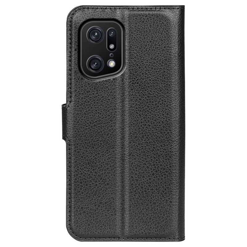 Capa Flip Para Oppo Find X5 Pro Couro Sintético De Lichia Clássico