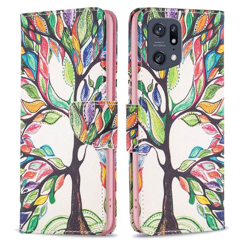 Capa Flip Para Oppo Find X5 Pro Pintura De Árvore