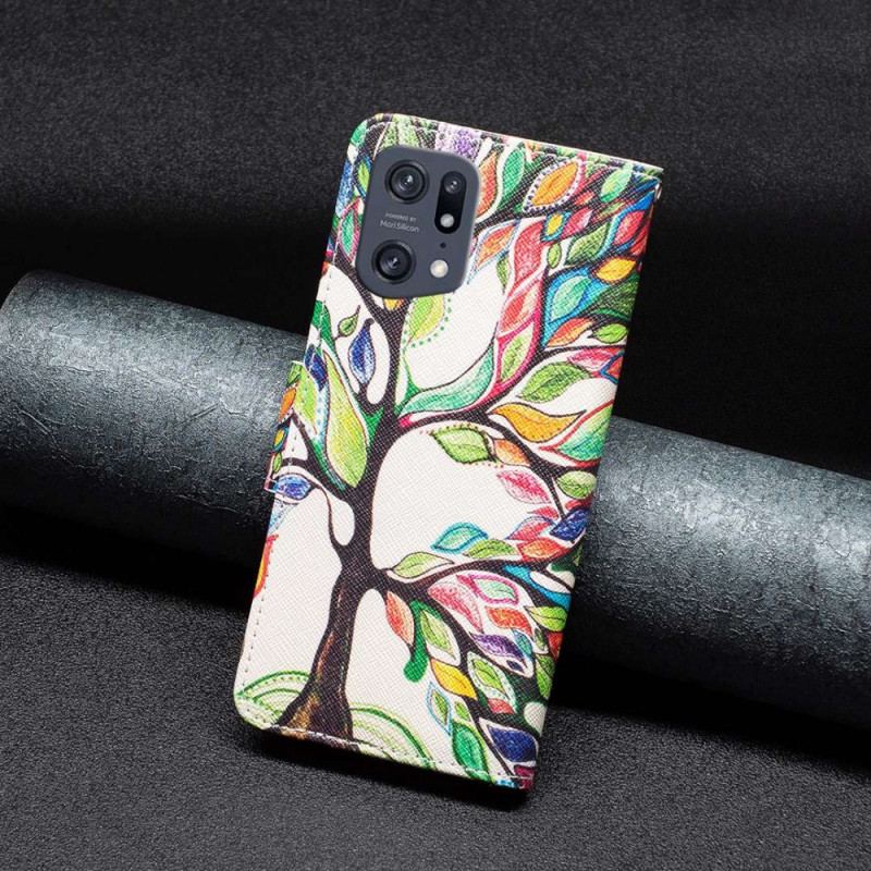 Capa Flip Para Oppo Find X5 Pro Pintura De Árvore