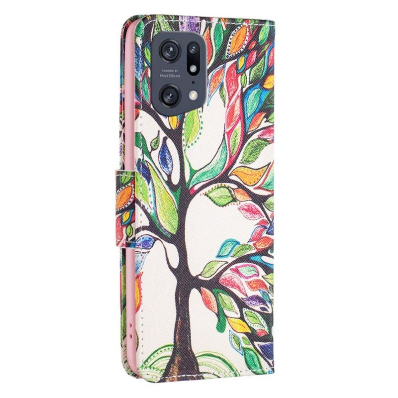 Capa Flip Para Oppo Find X5 Pro Pintura De Árvore