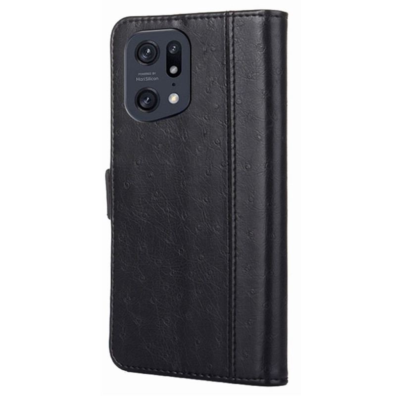 Capa Flip Para Oppo Find X5 Pro Textura De Pele De Avestruz Bicolor