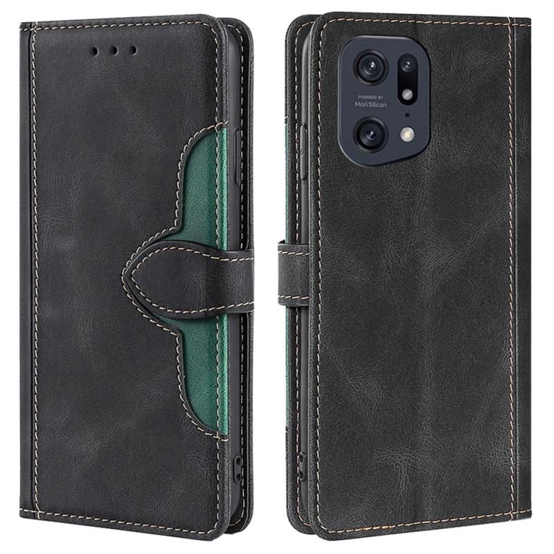 Capa Folio Para Oppo Find X5 Pro Couro Sintético Bicolor Estiloso