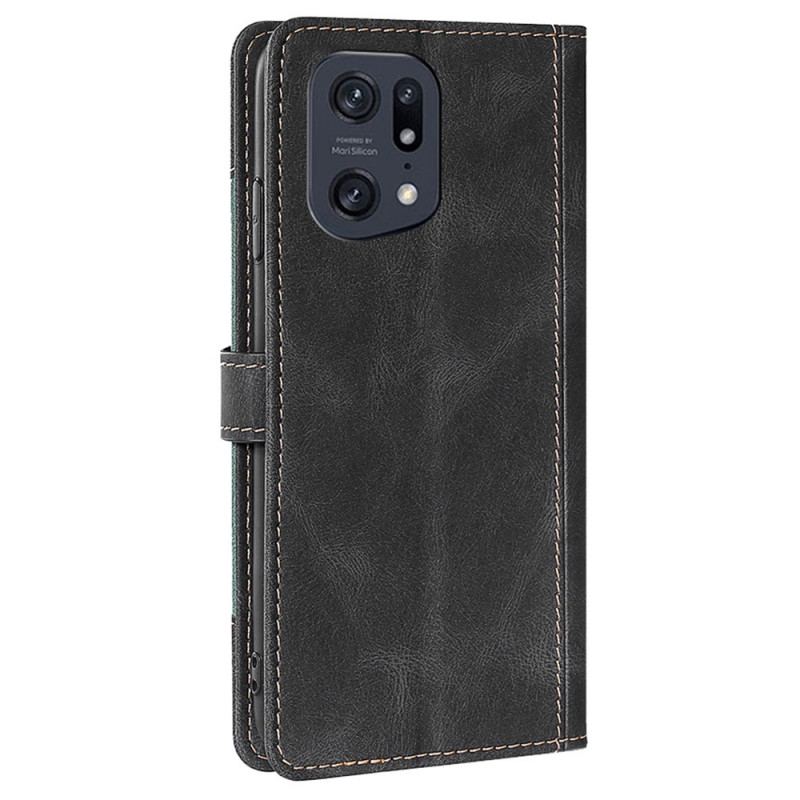 Capa Folio Para Oppo Find X5 Pro Couro Sintético Bicolor Estiloso