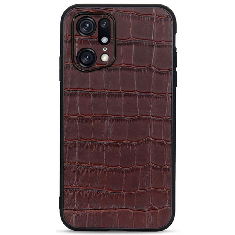 Capa Para Oppo Find X5 Pro Couro Genuíno Com Textura De Crocodilo