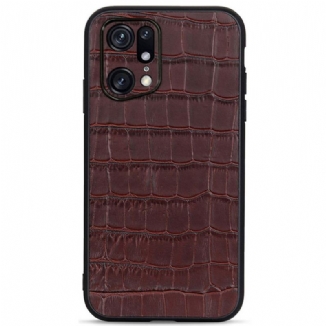 Capa Para Oppo Find X5 Pro Couro Genuíno Com Textura De Crocodilo