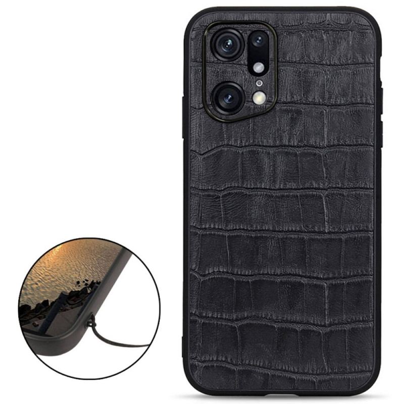 Capa Para Oppo Find X5 Pro Couro Genuíno Com Textura De Crocodilo