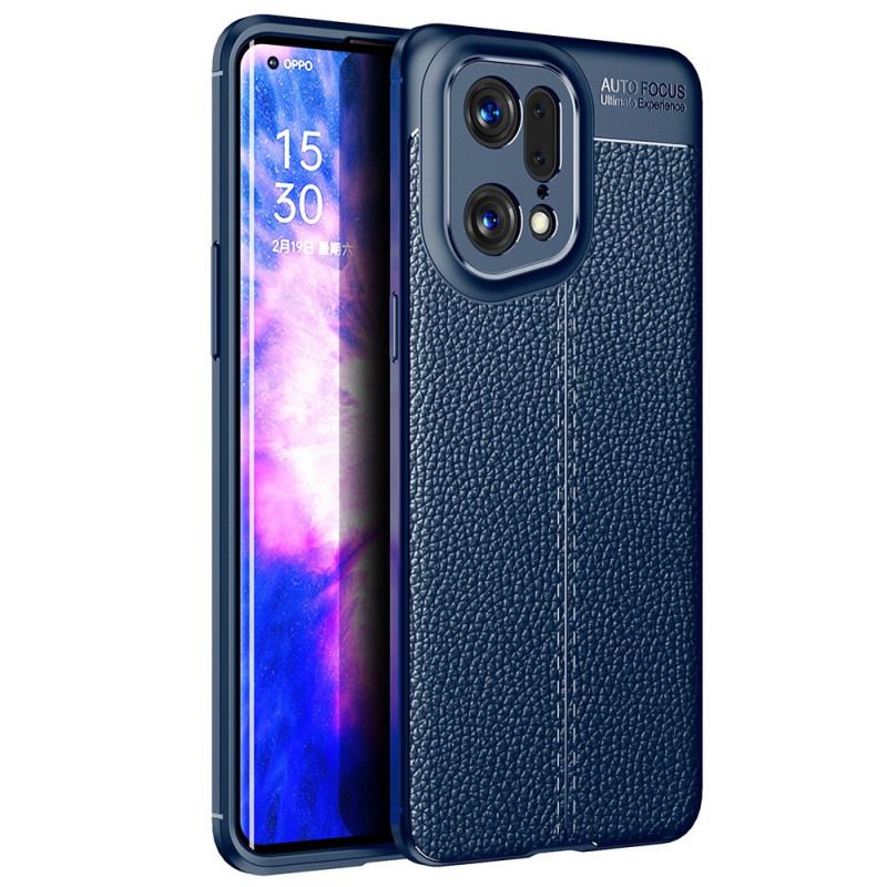 Capa Para Oppo Find X5 Pro Linha Dupla Efeito Couro Litchi