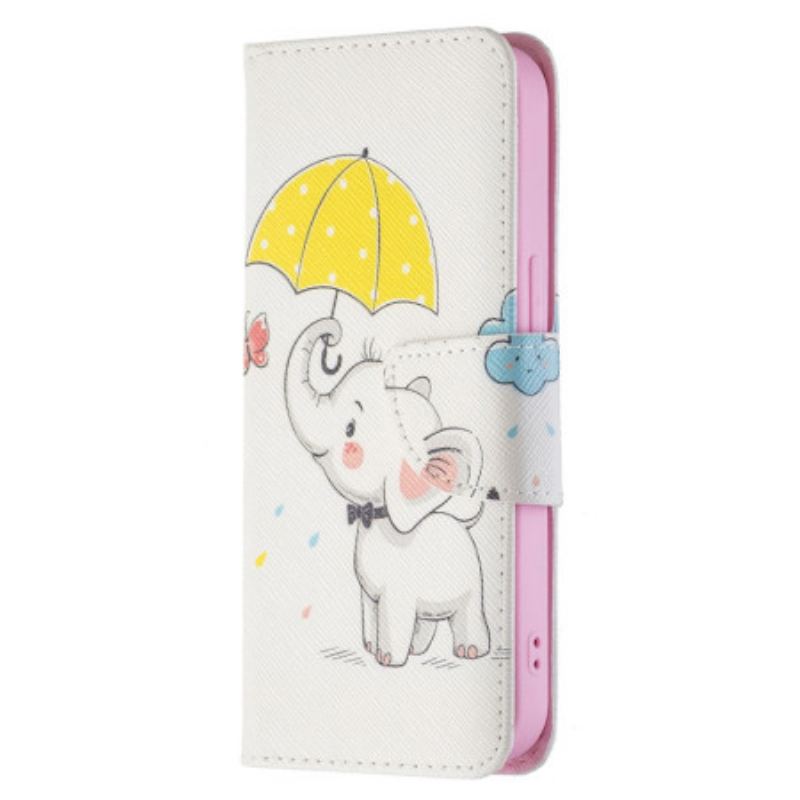 Capa De Couro Para iPhone 15 Bebê Elefante