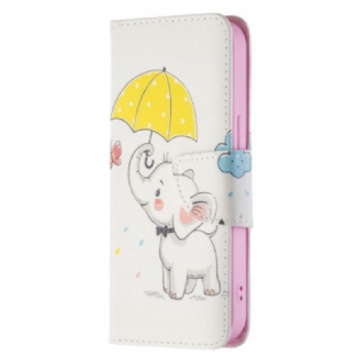 Capa De Couro Para iPhone 15 Bebê Elefante