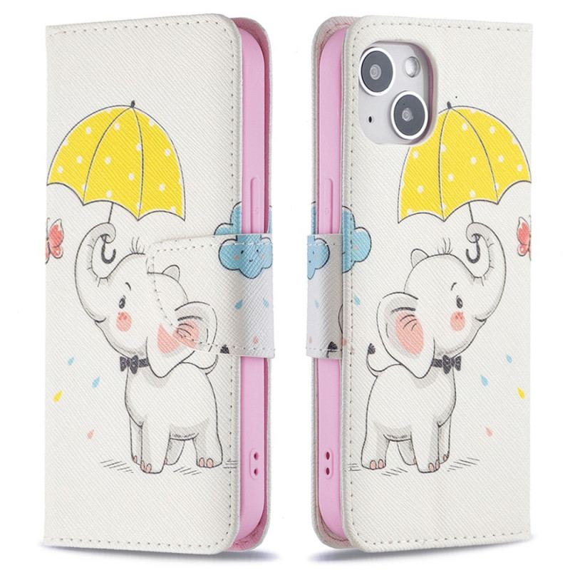 Capa De Couro Para iPhone 15 Bebê Elefante