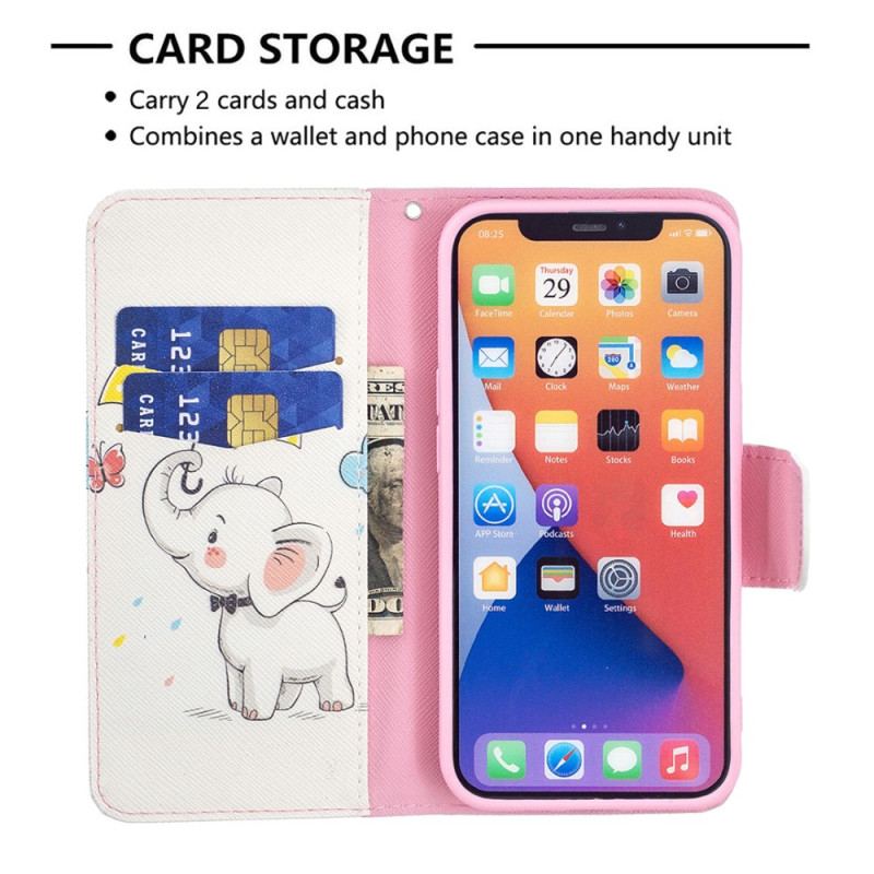 Capa De Couro Para iPhone 15 Bebê Elefante