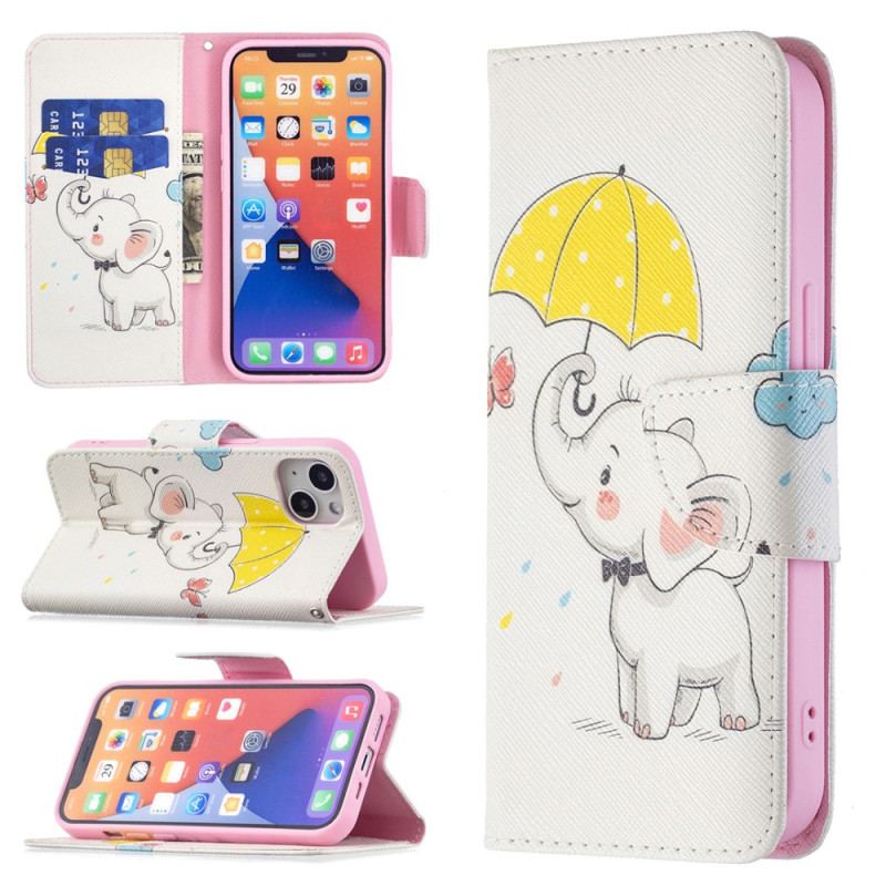 Capa De Couro Para iPhone 15 Bebê Elefante