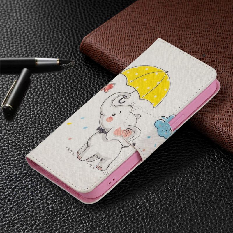 Capa De Couro Para iPhone 15 Bebê Elefante