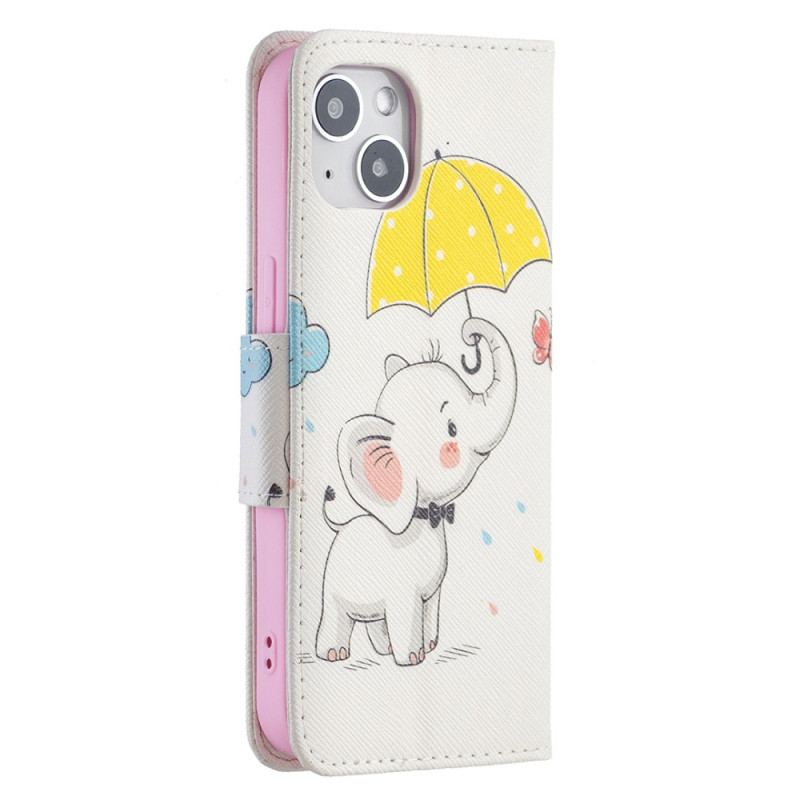 Capa De Couro Para iPhone 15 Bebê Elefante