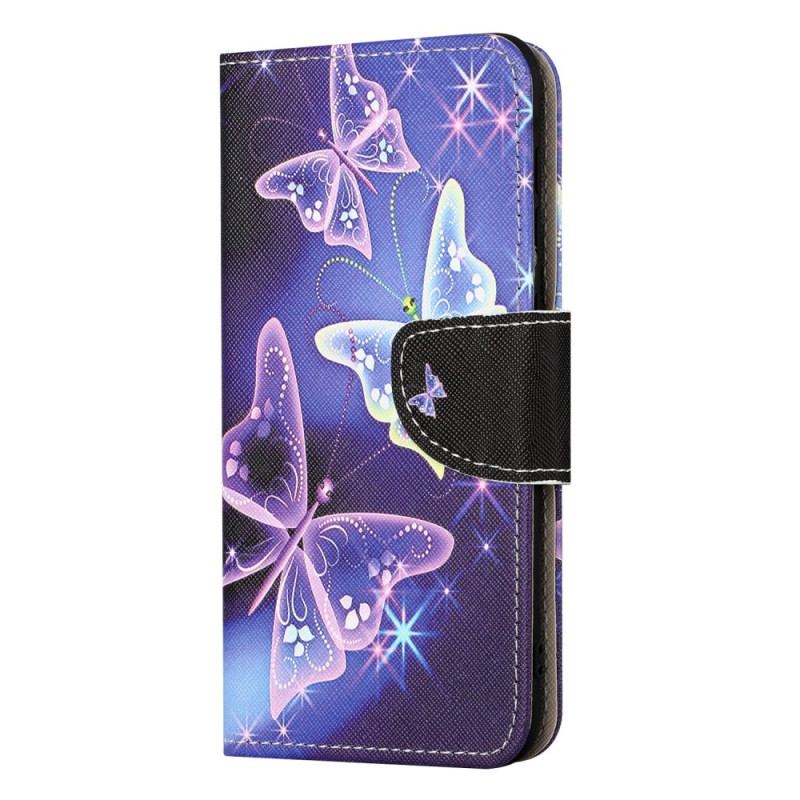 Capa De Couro Para iPhone 15 Borboletas