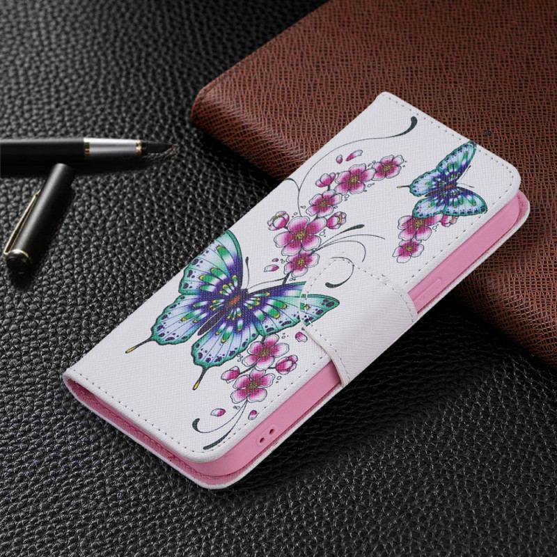 Capa De Couro Para iPhone 15 Borboletas Em Vôo