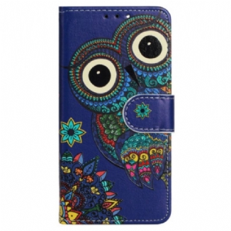 Capa De Couro Para iPhone 15 De Cordão Coruja Tribal Com Alça