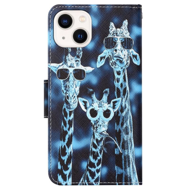 Capa De Couro Para iPhone 15 De Cordão Girafas Anônimas Com Alça