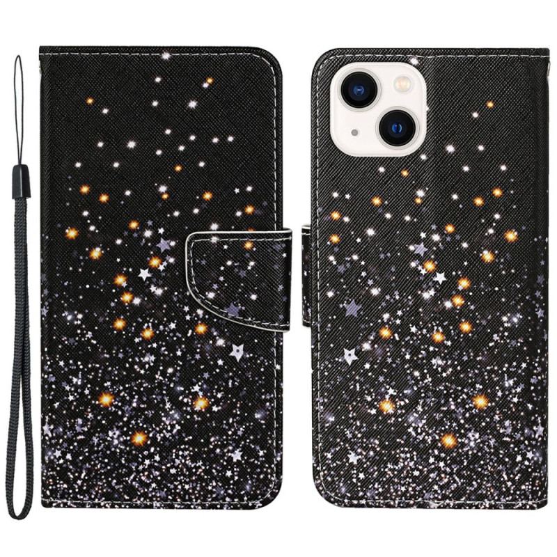 Capa Em Pele Para iPhone 15 De Cordão Chuveiro Estrela Com Alça