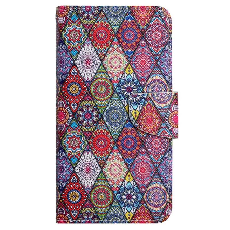 Capa Em Pele Para iPhone 15 De Cordão Lindo Patchwork Com Alça