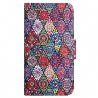 Capa Em Pele Para iPhone 15 De Cordão Lindo Patchwork Com Alça