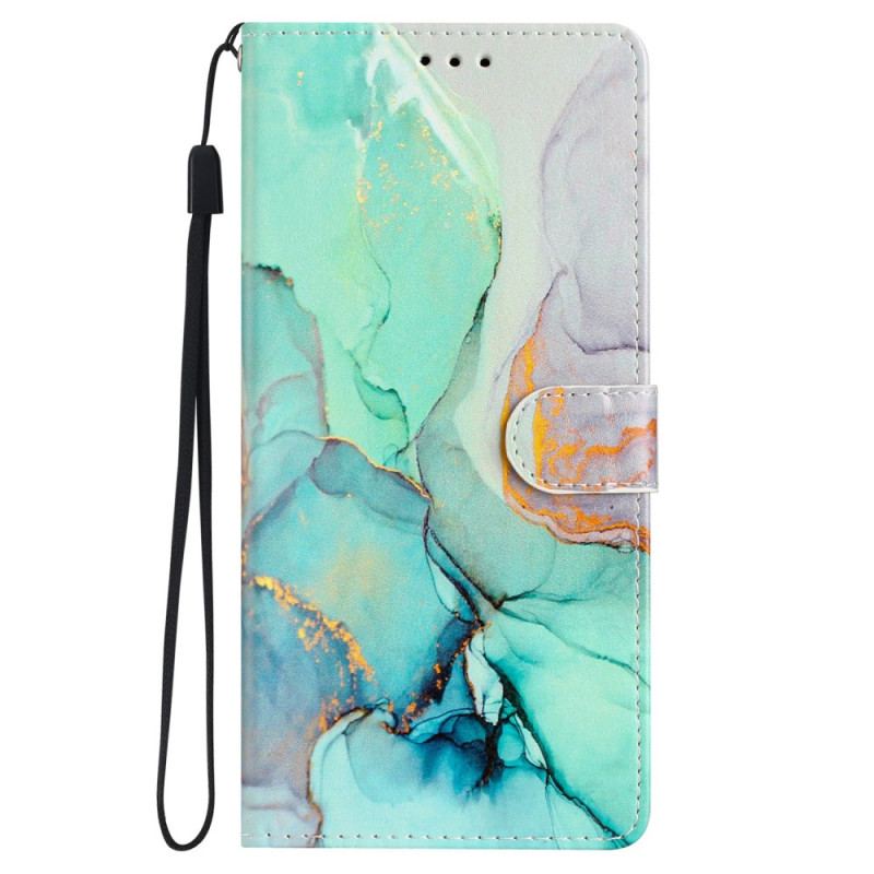 Capa Em Pele Para iPhone 15 De Cordão Mármore Decorativo Com Alça