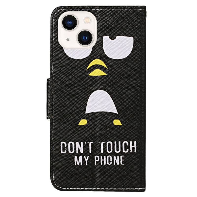 Capa Em Pele Para iPhone 15 De Cordão Pinguim. Não Toque No Cordão Do Meu Telefone