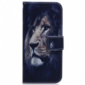 Capa Em Pele Para iPhone 15 Leão Sonhador