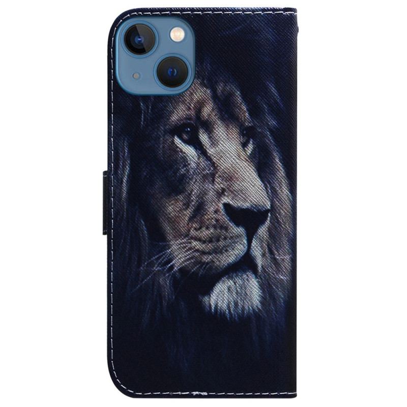 Capa Em Pele Para iPhone 15 Leão Sonhador