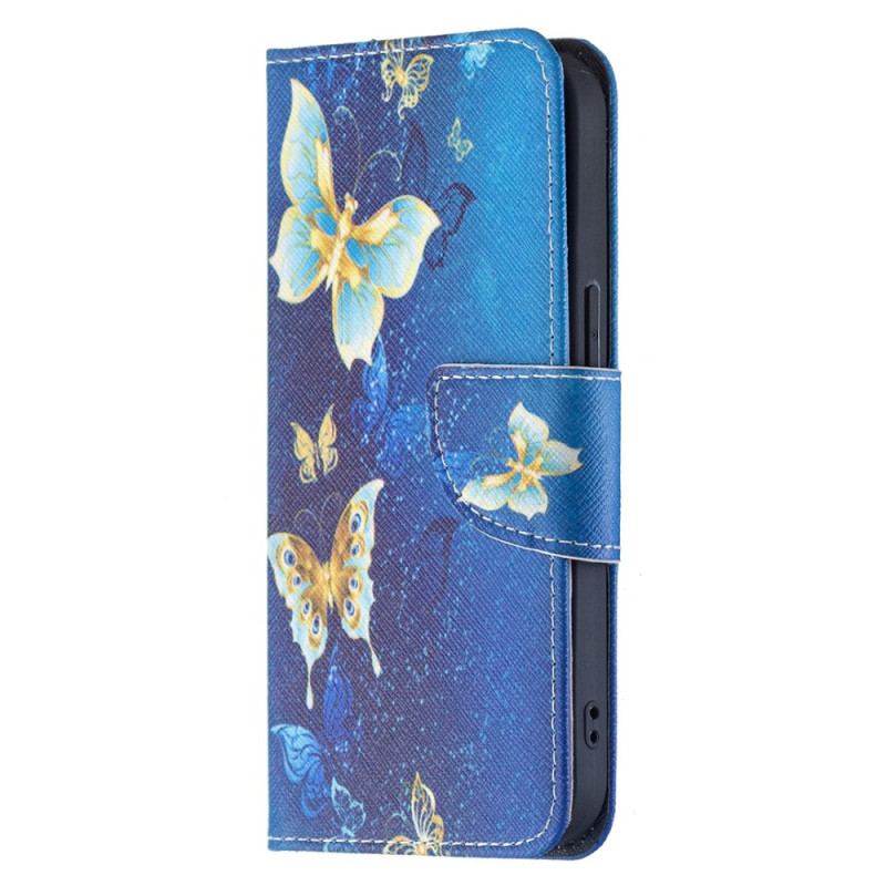 Capa Em Pele Para iPhone 15 Mariposas