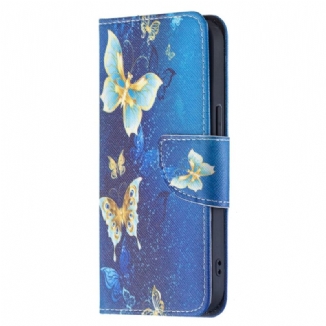 Capa Em Pele Para iPhone 15 Mariposas