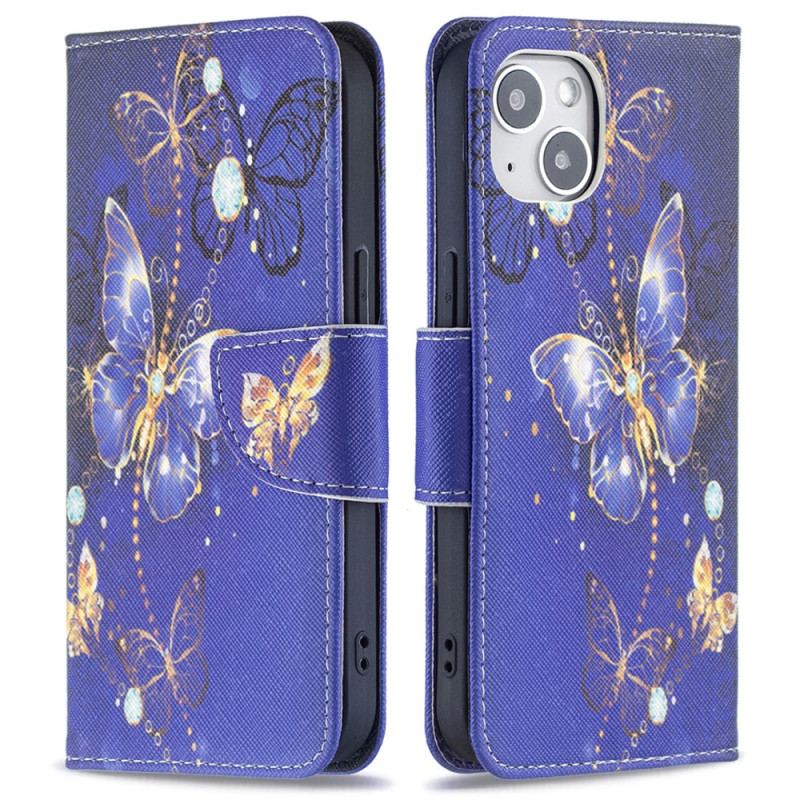 Capa Em Pele Para iPhone 15 Mariposas