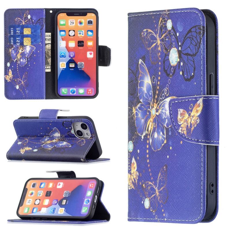 Capa Em Pele Para iPhone 15 Mariposas