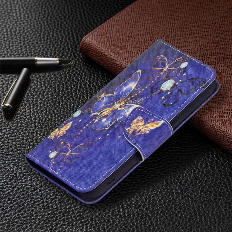 Capa Em Pele Para iPhone 15 Mariposas