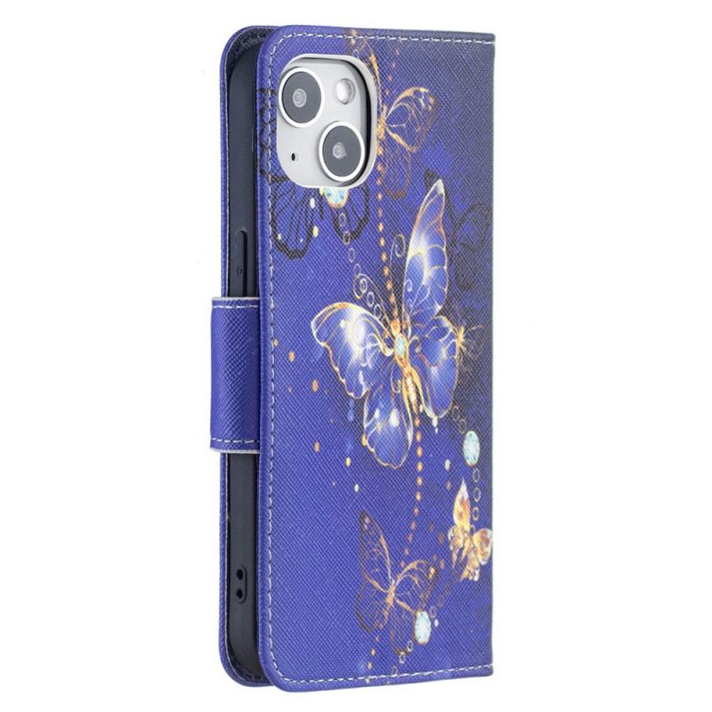 Capa Em Pele Para iPhone 15 Mariposas