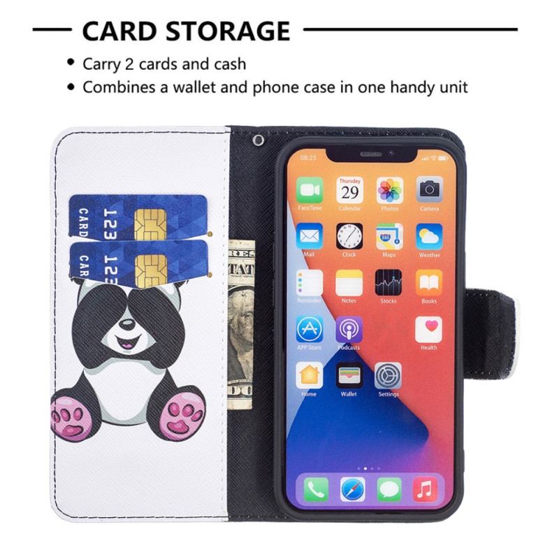 Capa Em Pele Para iPhone 15 Panda