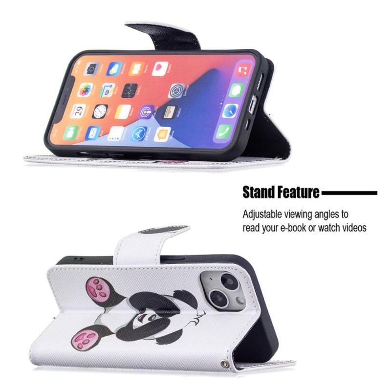 Capa Em Pele Para iPhone 15 Panda