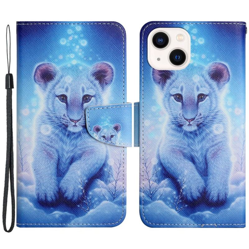 Capa Flip Para iPhone 15 De Cordão Bebê Leopardo Com Alça