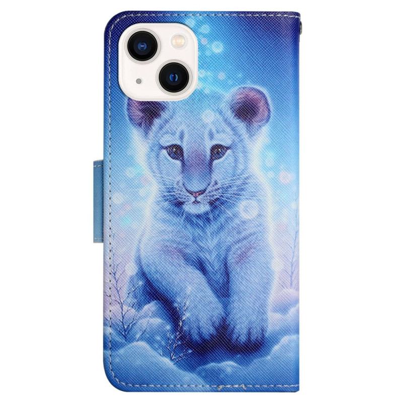 Capa Flip Para iPhone 15 De Cordão Bebê Leopardo Com Alça