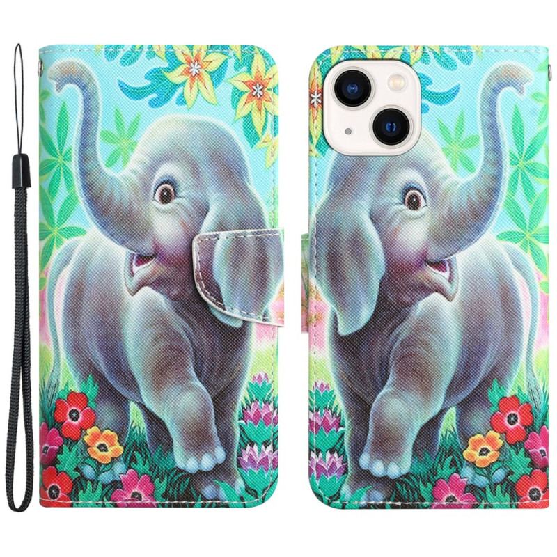 Capa Flip Para iPhone 15 De Cordão Caminhada De Elefante Com Cordão